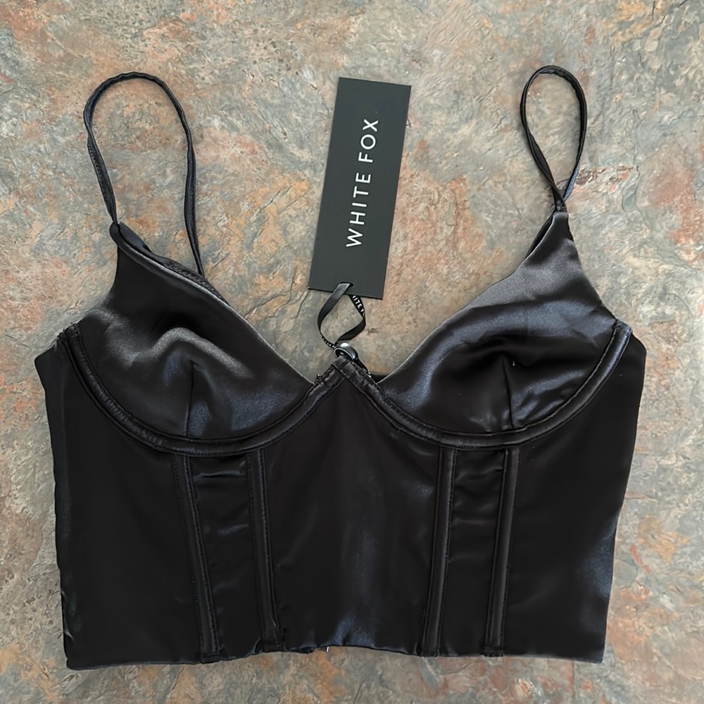 Black satin corset style top